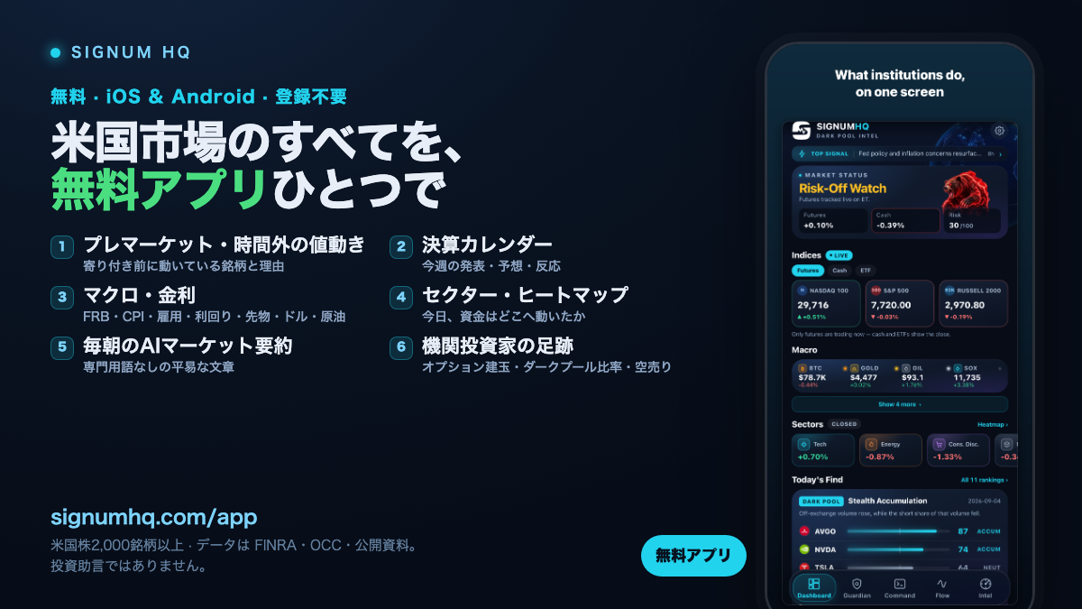 SIGNUM HQ — 米国市場のすべてを、無料アプリひとつで